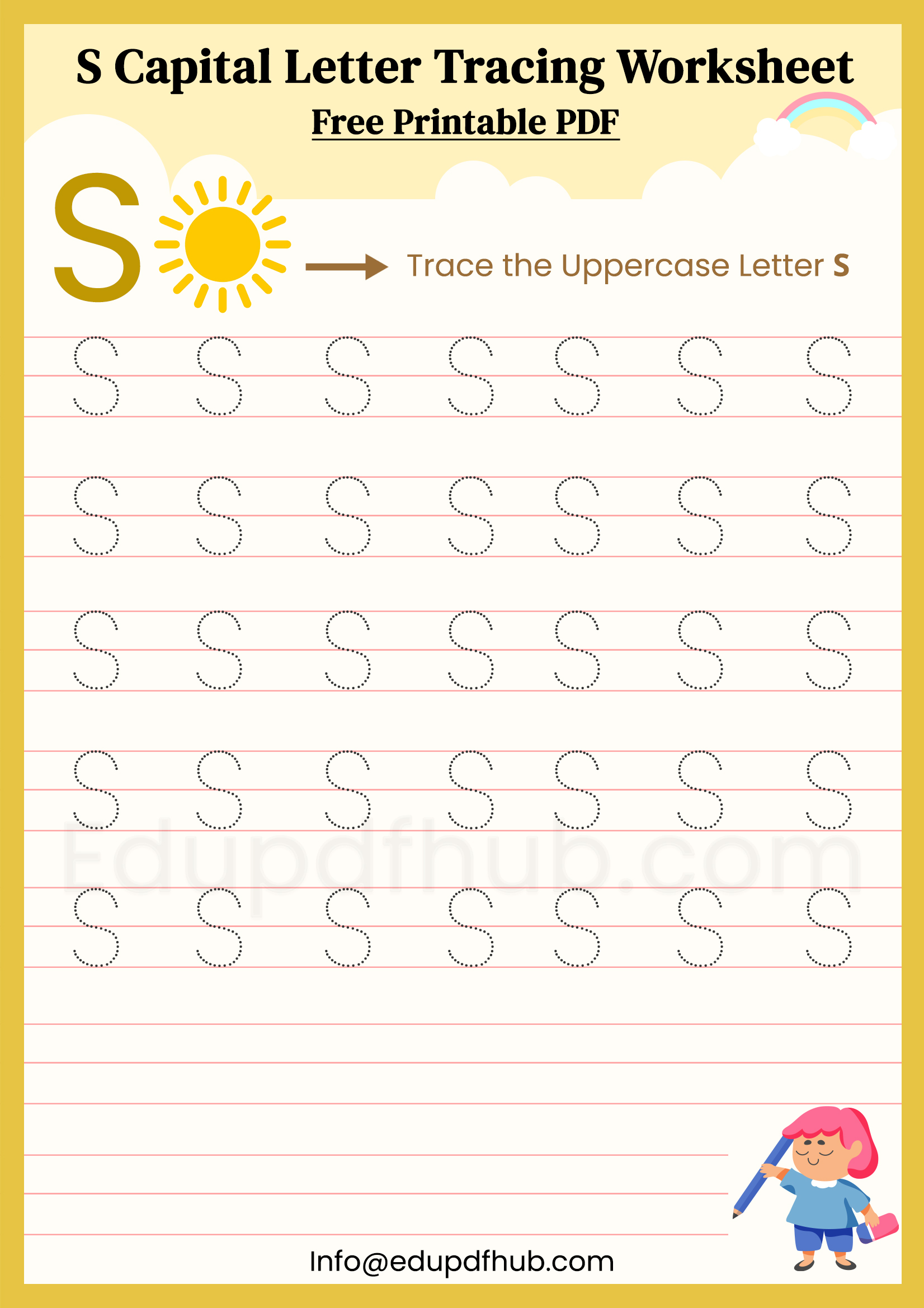 S Capital Letter Tracing Worksheet Printable PDF for Kids